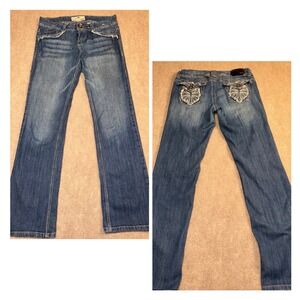 Jolt Bootcut Jeans Juniors 11 Blue Distressed Embellished Pockets(Measures30x32)